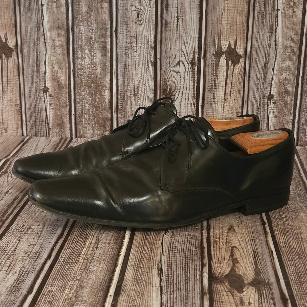Sz 10(Prada)/ 11(US) Mens Prada Black Leather Derby Lace Up Square Toe Shoes